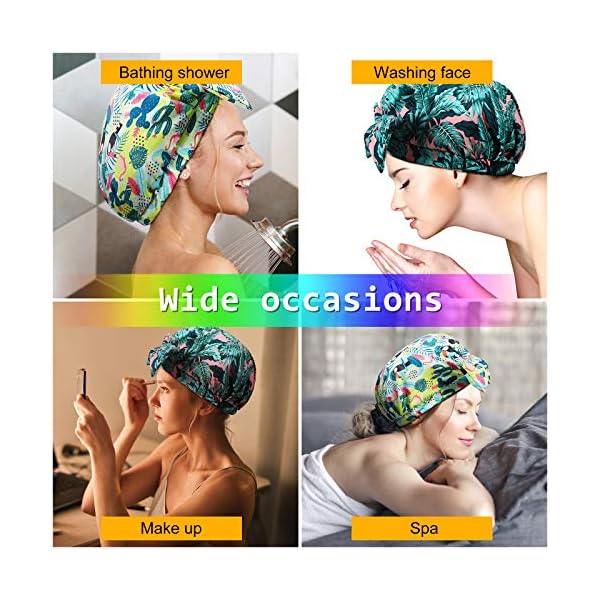 2 Pieces Shower Caps Waterproof Bowknot Bathing Caps Reusable Shower Hats Multi-functional Shower Hair Caps for Women…