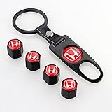 EZKEY Pack of 4 Universal Wheel Tire Valve Stem Air Caps Covers and 1 pc Keychain fit for Honda Red Q041