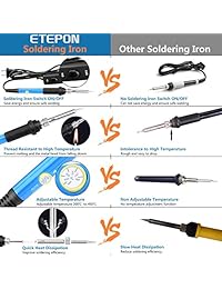 ETEPON   Kit de soldadura portátil con interruptor de encendido apagado, multímetro digital, soporte de soldadura, bomba desoldadora, cable de soldadura, 2 puntas de soldadura (ET002)