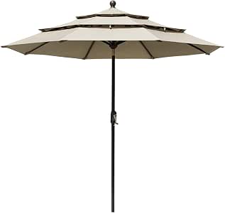 Amazon Com Eliteshade Sunbrella 9ft 3 Tiers Market Umbrella Patio Outdoor Table Umbrella With Ventilation And 5 Years Non Fading Top Beige Garden Outdoor