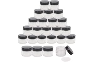 BPFY 24 Pack 2 oz Round Clear Glass Cosmetic Jars with Inner Liners and Black Lids, Travel Jars, Refillable Containers for Makeup, Cream, Lotion, Sugar Scrubs, Eye Shadow, Slime, Paint, Jewelry