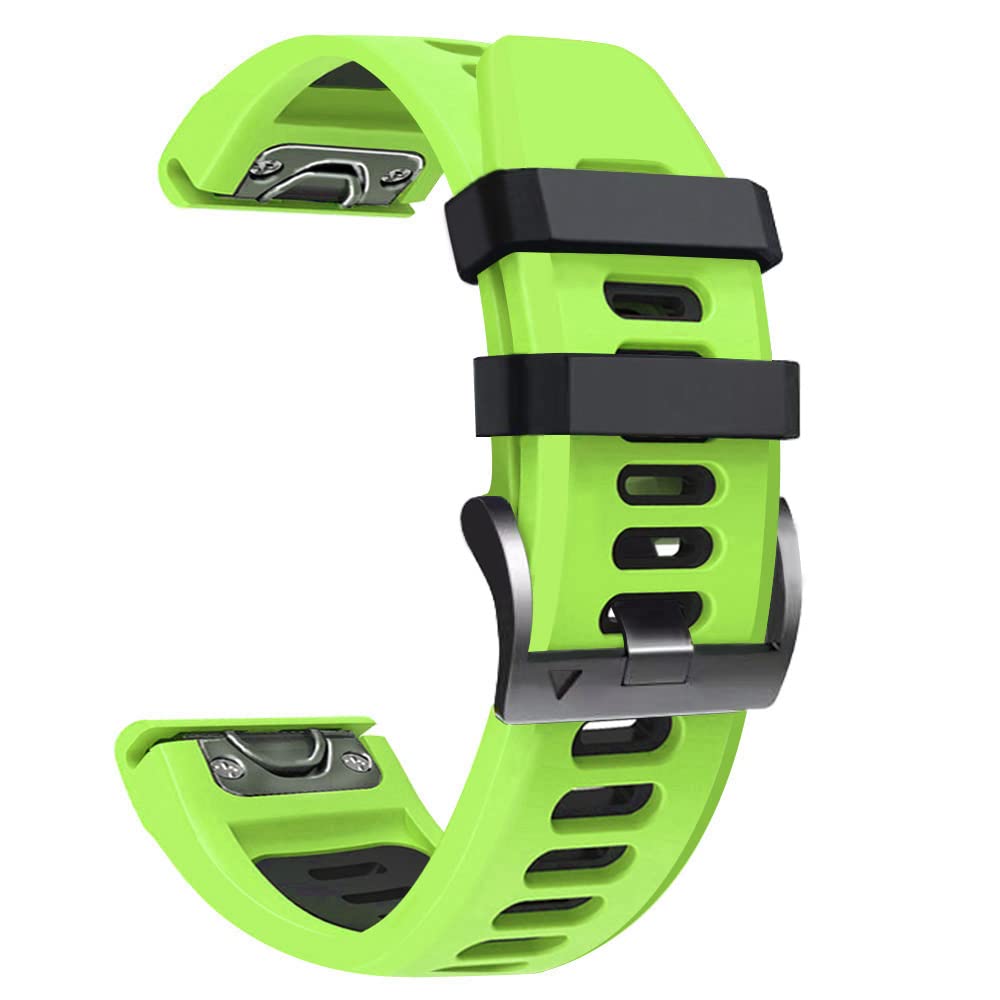 Fleshy Leaf 22mm Lime Green-Black Silicone Sports Watch Band Compatible with Garmin Fenix 7, 6, 6 Pro, 5, 5 Plus, Approach S60, S62, Forerunner 935, 945, Instinct - Quick Release Strap Wristband