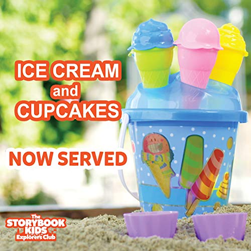 The STORYBOOK KIDS Explorers Club Beach Toys Box for Toddlers - 16-Piece Ice Cream Sandbox Toys Kit for Toddler Boys & Girls - Strong Carry Bag & Fun Board Book - Baby Sand Building Set for Kids 3-10 - Thumbnail 4