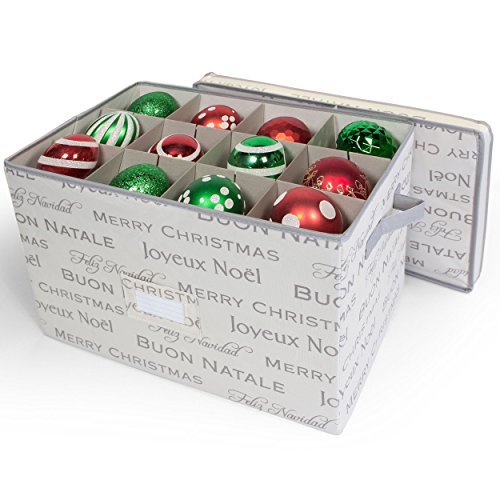 HomeCrate Christmas Ornament Storage Box with Lid and Adjustable Dividers, Holds Up To 36 Ornaments 4" Dia