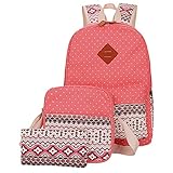 Veenajo Casual Lightweight Cute Dot Canvas Laptop Bag Shoulder Bag School Backpack (Pink)