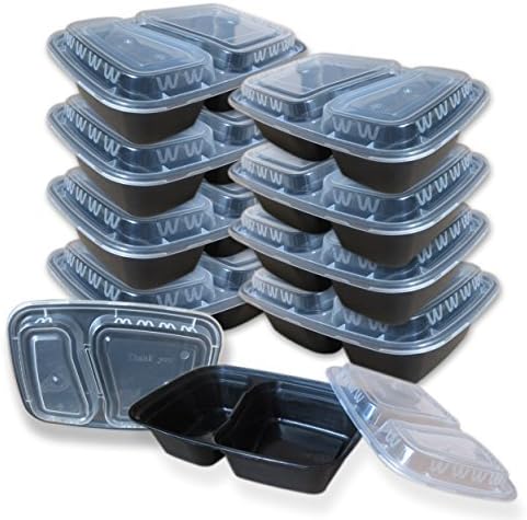 [10 pack] 2 Compartment BPA Free Meal Prep Containers Takeaway Box Microwavable Freezer Safe Reinforced Lid Dishwasher Safe Bento Lunch Box . Reusable Stackable