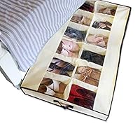 Shonpy Men/Adults 12 Cells See Through Underbed Shoe Storage Bag Organizer, Beige