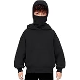 Balaclava Hoodie for Boys Girls Kids Windproof Ski Mask Hoodies Oversized Full Zip Sweatshirt Jacket with Pockets