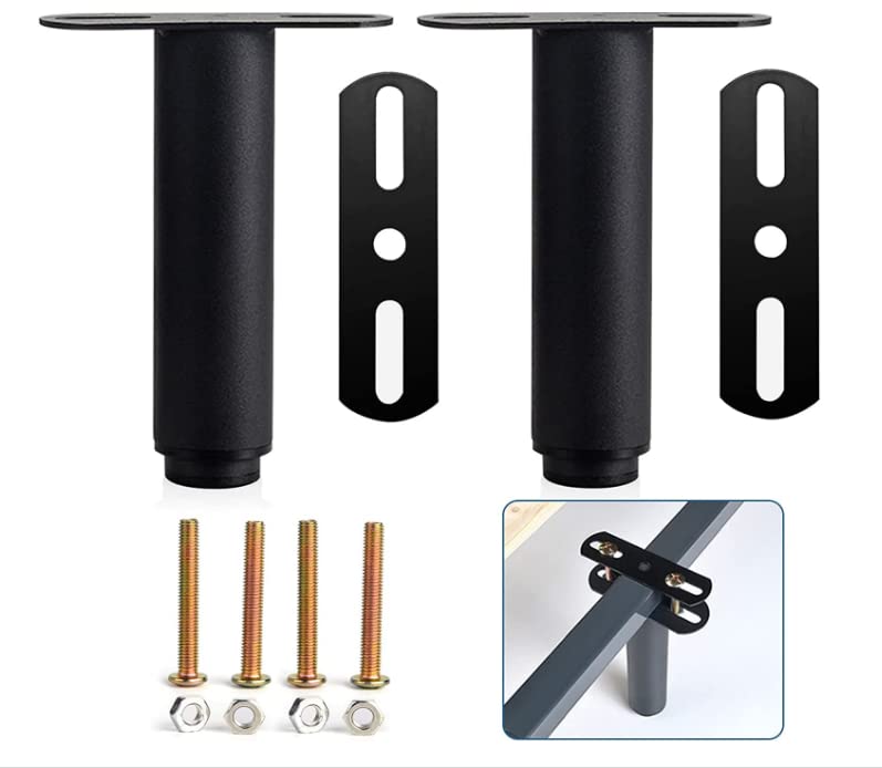 Toolzia Adjustable Bed Legs, Metal Retractable Heavy Duty Bed Center Frame Slat Support Leg,Suitable for Cabinet Sofa Bed Frame Replacement Parts 2 Pcs (4-6.3inch, black)
