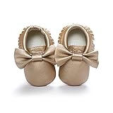 Norbi Baby Infant Toddler Bow Tassels Soft Sole Leather Shoes , 6-12 Months, #G- Gold
