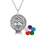 HOUSWEETY Aromatherapy Essential Oil Diffuser Necklace - Tree of Life Locket Pendant,5 Colorful Pads (Silver)