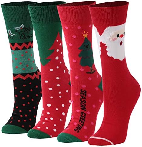 Christmas Socks, saounisi Unisex Holiday Printed Cartoon Novelty Crew Socks 4/6 Pairs