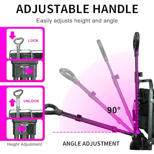 Yoawllty Trolley Cart,Collapsible Folding Wagon with All Terrain Wheels and Drink Holders,Portable Large Wagon for Camping,Shopping,Garden and Beach,Grass,Sand,Fishing(Black)