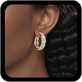 Jugielu Vintage Rhinestone Huggie Hoop Earrings Gold Crystal Huggie Earrings Chunky Cz Hoop Earring Rhinestone Circle Earring Wedding Bridal Jewelry for Women