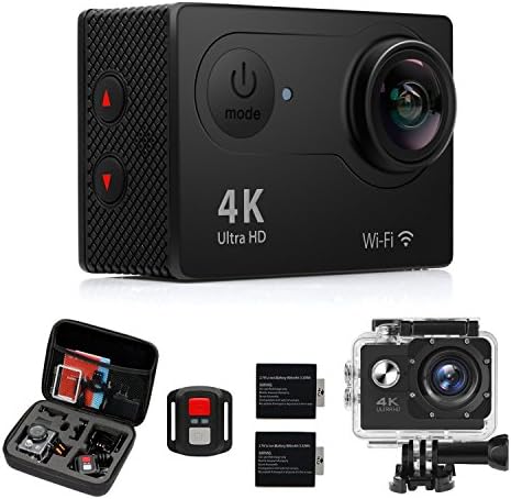 Action Camera, Waterproof Sport Camera wifi 4k ultra HD 170 degree Wide Angle 2 Inch LCD Screen 2 Rechargeable Batteries Free Travel Bag Include Accessories Kits