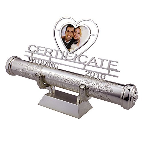 Certificate Holder，FGF Silver Plated Engraved Keepsake Marriage Certificate Holder with Stand and Heart Frame 9-Inch RKS-PCH011