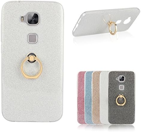 Huawei G8 Case, SHANGRUN 2 in 1 Glitter Bling Prints Flexible Soft TPU Protective Case Cover with Ring Holder Kickstand for Huawei G7 Plus / G8 / GX8 (5.5") White