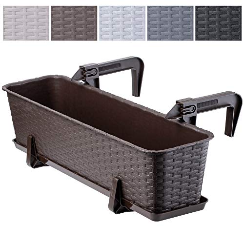 KADAX Balkontopf mit Untersatz, Pflanzkasten, Balkonkasten mit Wasser Öffnungen, Blumenkasten für Rosen, Oleander…