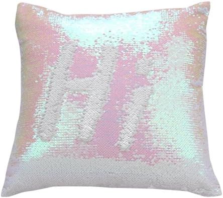 Mishion Decorative Mermaid Pillow Reversible Sequins Pillow Cases Throw Cushion Cover No Pillow Insert Pink and White 16 X 16"(40x40cm)