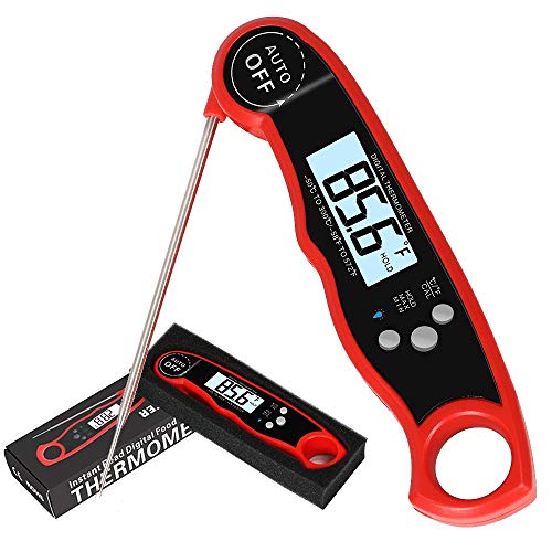 Meat Thermometer Instant Read by Basics Additions USA  Digital, Waterproof, Calibration, Backlit and Hold Functions, Easy to Use, FDA Approved, for BBQ, Grilling, Cooking, Baking