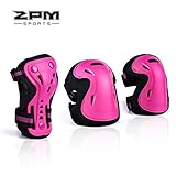 2PM SPORTS Girl's Pink Protective Gear Set - Knee Pads Elbow Pads and Wrist Guards for Kids Rollerblades Skateboarding, Inline Roller Skating, Cycling, Balance Bikes, and Scooters