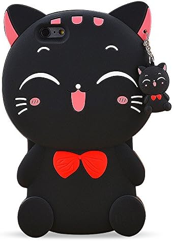 Guojia iPhone 6 plus / 6s plus Silicone Case, 3D Cat Cover with Metal Chain, Cute Design for Girls and Women (black)