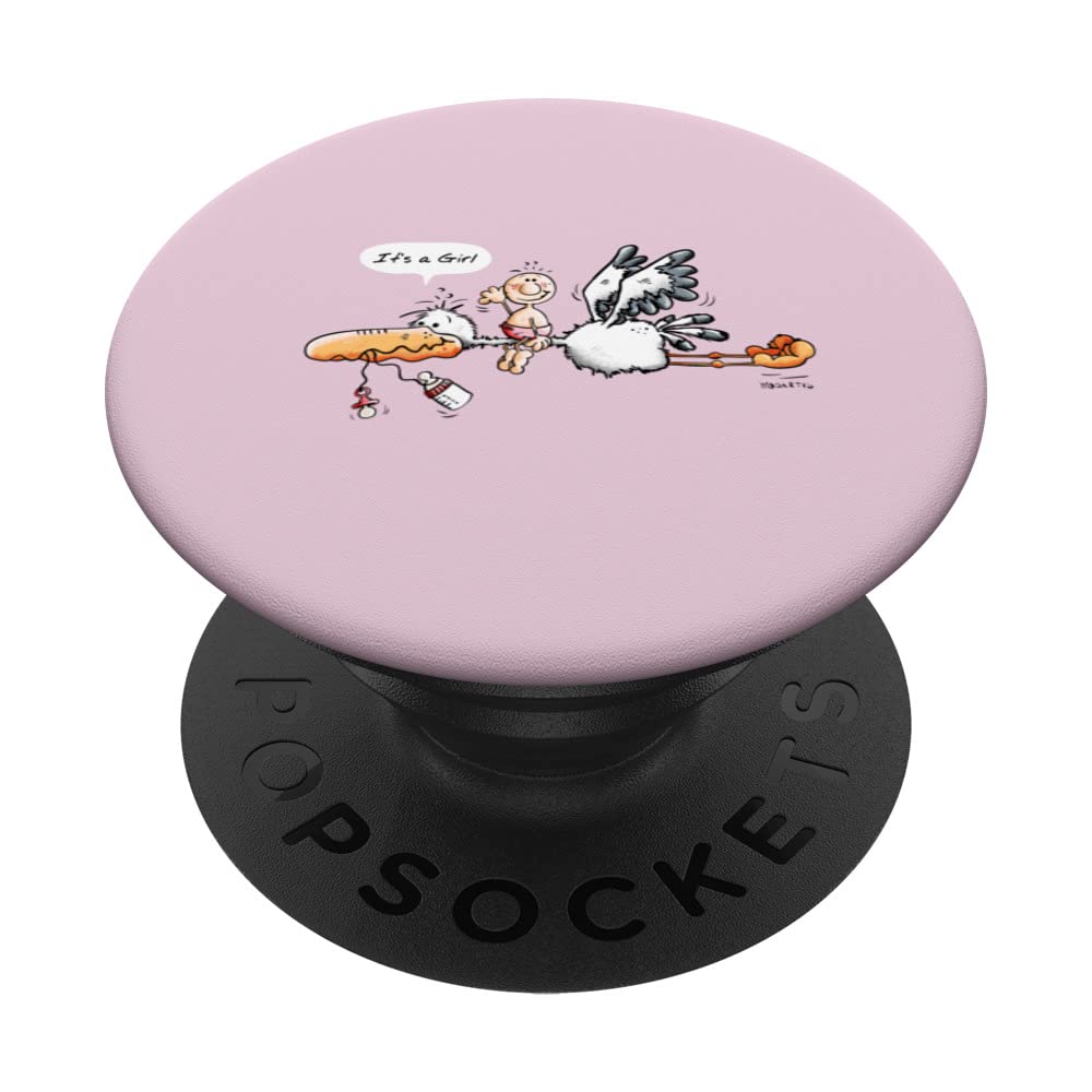 Little Baby Girl flys with a Stork I Pregnancy It's a Girl PopSockets Swappable PopGrip