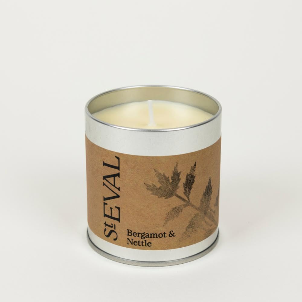 St. Eval | Bergamot and Nettle Scented Tin Candle | Uplifting, Herbal Aroma Fragrance with Bergamot Accord and Nettle Leaves | Made in Cornwall | 45 Hours Burn Time| Great Gift