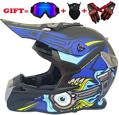 Lavacraft Motocross/ATV/Dirt Bike 3-pc Gear Combo Set - Helmet, Gloves & Goggles - DOT Certified (4 SIZE, Multicolor)