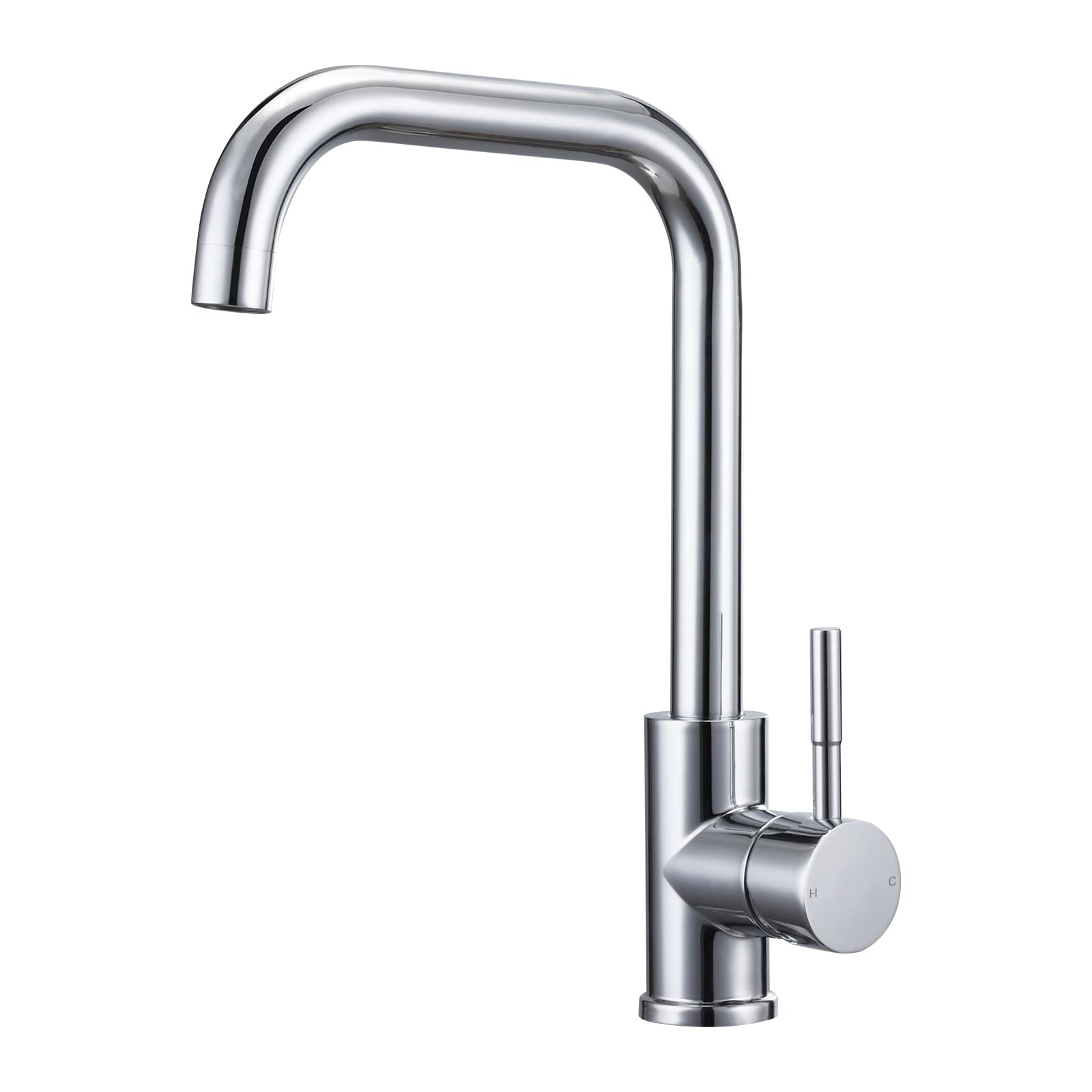 Kitchen Sink Mixer Tap with L-Shaped 360º Swivel Spout, Monobloc Kitchen Mixer Faucet 1 Hole Rectangle Single Lever Mono Bar Taps, Polished Chrome