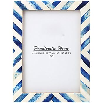Handicrafts Home 5x7 Picture Photo Frame Chevron Herringbone Art Inspired Vintage Wall Décor Frames [5x7 Blue]