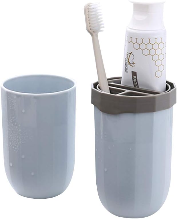 Toothbrush Case Holder Portable Toothcup Separable Brushing Mug for Business Travel and Daily Uses in the Bathroom - Light blue