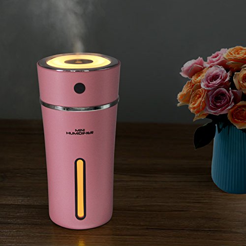 Rechargeable Air Humidifier Pink - Azmall Car Humidifier 300ml Portable Ultrasonic Cup Humidifier for Car Home Office Baby Living Room Office Yoga with Automatic Shut off, Night Light Function - Thumbnail 4