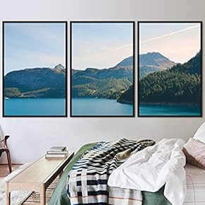 signwin 3 Piece Framed Canvas Wall Art Lake...