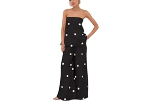 calbatic Women Polka Dot 2 Piece Outfits Spot Strapless Tube Top High Waist Wide Leg Pants Lounge Set Summer Tracksuit