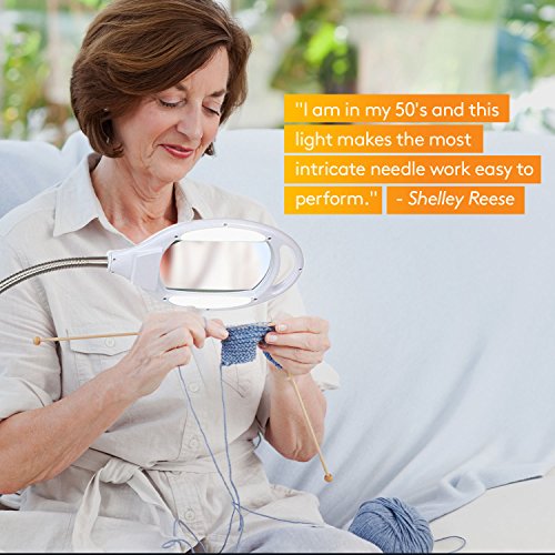 Brightech LightView Pro LED Magnifying Floor Lamp - Daylight Bright Full Spectrum Magnifier Lighted Glass Lens - Height Adjustable Gooseneck Standing Light - For Reading Task Craft Lighting - White