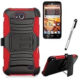 Phonelicious Cover for ZTE MAJESTY PRO Case/ZTE MAJESTY PRO PLUS Case, Xtreme Armor [Heavy Duty] Hybrid Dual Layer Kickstand Belt [Holster Clip] Combo Rugged + Screen Protector & Stylus (RED XC)