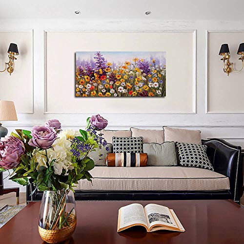 Ardemy-Canvas-Wall-Art-Daisy-Colorful-Bloosom-Flowers-Artwork-Painting-Prints-Modern-Landscape-Purple-Floral-Picture-Framed-for-Living-Room-Bedroom-Kitchen-Dinning-Room-Office-Home-Decor-40x20
