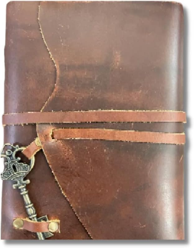 OVERDOSE Vintage Meraf Leather Journal with Key - Antique Handmade Deckle Edge Vintage Paper Leather Bound Journal | Leather Sketchbook - Drawing Journal - 5x7 inches | 12 x 17 cm