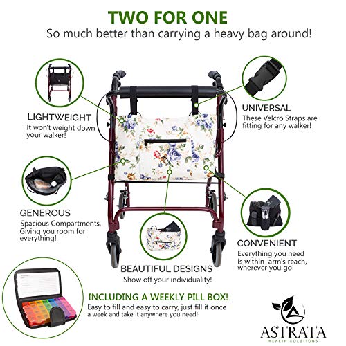 Rollator Walker Accessories with 7 Day Pill Organizer Box - Seniors Travel Storage Caddy Pouch Bags - Elderly Rollator Accessories with Weekly Medicine Case Container - Tote Holder Pockets & Pillbox - Thumbnail 2