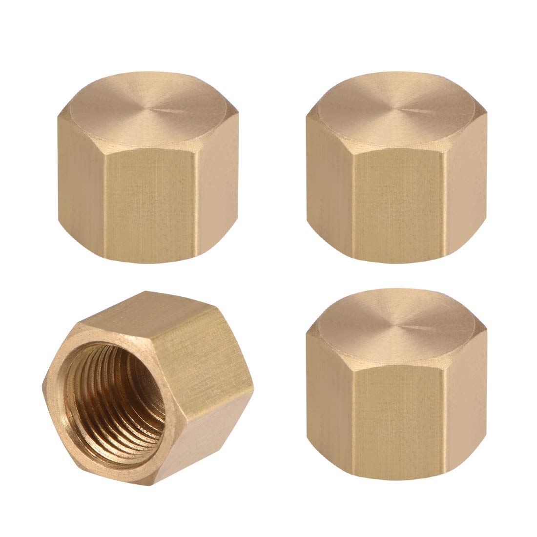 uxcell G1/8 Pipe Fitting Cap, Brass Hex Female Thread Hose Connector, for Garden and Outdoor Water Pipes Nozzle Joints, 4Pcs