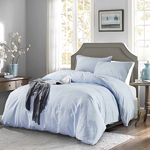 OAITE Duvet Cover,Protects and Covers Your Comforter/Duvet Insert,Luxury 100% Super Soft Microfiber,Queen Size,Color LightSkyBlue,3 Piece Duvet Cover Set Includes 2 Pillow Shams