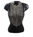 Goldtone with Clear Iced Out Single Row Dangling Tassels Cuban Chain Necklace & Matching Earrings