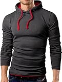 Grin&Bear Men's Long Sleeve Hoodie, charcoal/red, XL, GB101