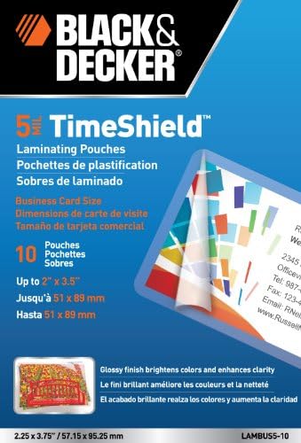 Black and Decker TimeShield Thermal Laminating Pouches, Business Card, 5 mil - 10 Pack (LAMBUS5-10)