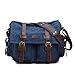 Kattee Men's Canvas Cow Leather DSLR SLR Vintage Camera Shoulder Messenger Bag Blue
