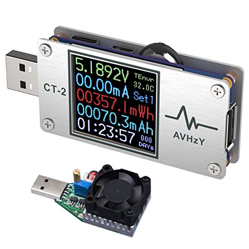 AVHzY USB Power Meter Tester Digital Multimeter USB Load Current Tester Voltage Detector DC 26.0000V 6.0000A Test Speed of Charger Cables PD 2.0/3.0 QC 2.0/3.0/4.0 or pps Trigge (CT2+Load)