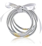 MJartoria Glitter Jelly Bangles Bracelets Set Glitter Filled Jelly Silicone Bracelets for Women G...
