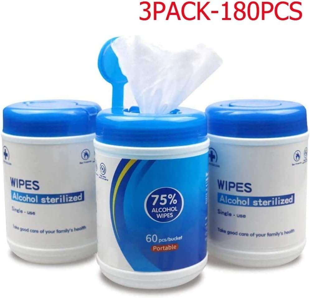 180 Sheets 𝐃isinfectant 𝐖ipes Portable 75% 𝐀lcohol 𝐖et 𝐖ipes 𝐀ntiseptic Cleaning 𝐒terilization 𝐖ipes for Tourism, Hotel, Restaurant, Home, Office, Car, 60 Sheets/Bucket