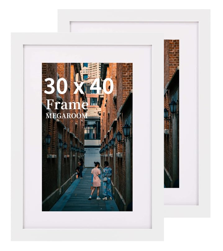 MEGAROOM Wood 30x40 Picture Frame Set of 2-30 x 40cm Picture Frame(11.8 x 15.7 inch) -Picture Frames 30cm x 40cm with Clear Perspex Front - Wall Mounting to Hang Portrait or Landscape (White)